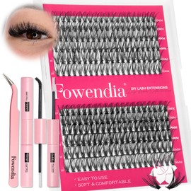 Fowendia Lash Clusters Kit Fluffy 30D 40D Individual Lashes D Curl Eyelash Clusters 10-18mm DIY Eyelash Extension Lash Bond and Seal Waterproof, Lashes Applicator, Thick False Eyelashes Kit