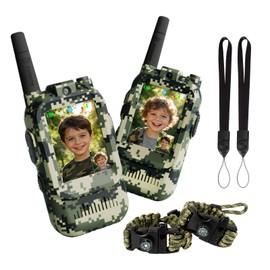 Video Walkie Talkies for Kids, 2 Pack Camo 2 Way Radio Toys for 3-12 Year Old Boys, Long Range Handheld Walkie Talkie for Outdoor Camping Hiking, Best Birthday Gifts (Camo Green) (Camo Green)