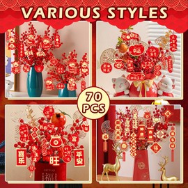 KaTiSeMo 70 Pcs Chinese New Year Decorations 2025, Lunar New Year Decorations, Chinese New Year Ornaments Chinese Knot Pendant Red Hanging Ornaments for Spring Festival Decoration,Home,School