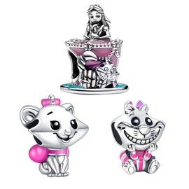 Doyafer 925 Sterling Silver Charm Kitten And Princess Pendant Bead Set Suitable For Women'S Bracelets, Necklaces, Birthday Gifts for Family And Friends