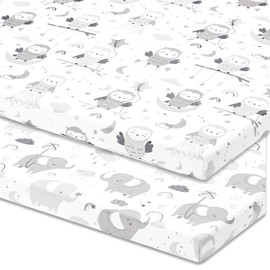 Pack and Play Sheets Fitted – Compatible with 4moms Breeze Plus Playard and Other Large Playpen Mattress – Snuggly Soft 100% Jersey Cotton – 2 Pack Play Yard Sheet Set for Boys & Girls