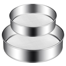 Patelai 2 Pcs Stainless Steel Round Flour Sifter Sieve Fine Mesh for Bake Decorate Cakes, Pies, Pastries, Cupcakes (6 Inch 60 Mesh,8 Inch 40 Mesh)