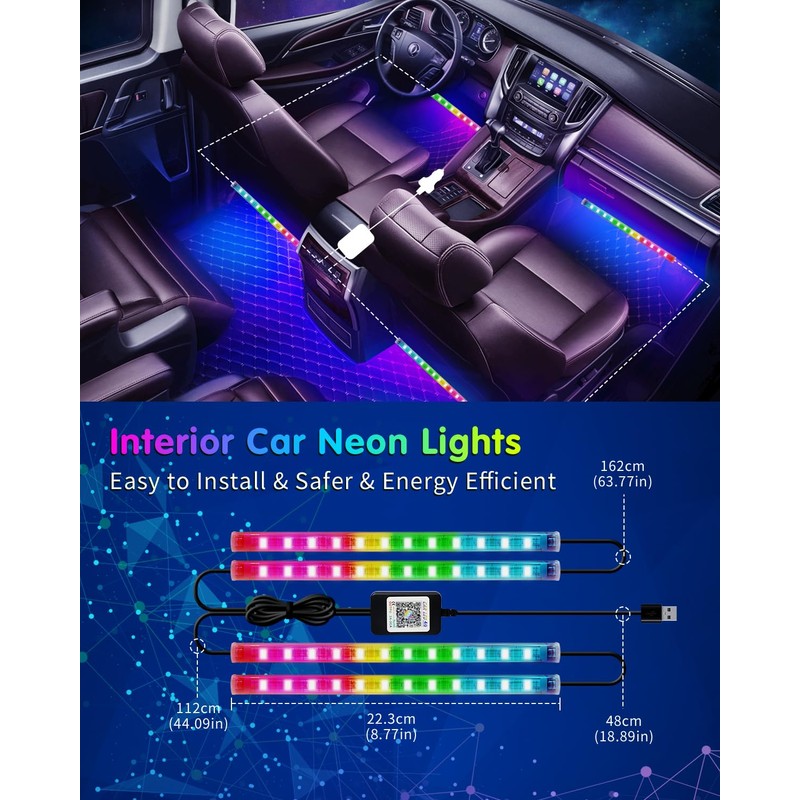 GLL RGBIC Car Interior Lighting, Ambient Lighting, Improved Dual Line