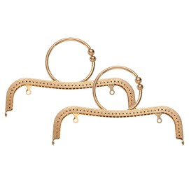 sourcing map 2Pcs Metal Purse Frame, 22cm/8.7" Retro Arch Kiss Lock Clasp Frame Embossed for Purse Making, Handled Bag, Frame Hardware Replacements (Light Gold)