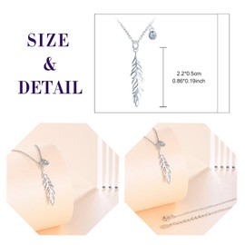 feilok Feather Necklace For Women Pendant Necklace, 925 Sterling Silver Necklace with Cubic Zirconia