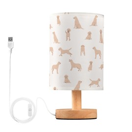 YYZZH Table Lamp Labrador Retriever Dogs Pattern Nightstand Lamp with Wood Base Fabric Lamp Shade Bedside Desk Lamp for Living Room Bedroom Kids Room Office