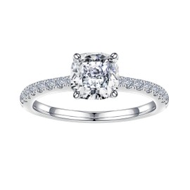 SMILEST 1.5ct Cushion Moissanite Rings for Women, D Color VVS1 Clarity Lab Created Diamond Rings 18K White Gold Plated 925 Sterling Silver Moissanite Engagement Rings for Women Wife with Side Stone,