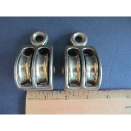 Unknown 2pc DOUBLE WHEEL BRASS SHEAVE CAST BRASS PULLEY ROPE WIRE       C22