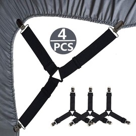 4 Piezas Sujetadores de Sábana de Cama, Tirantes para Sábanas Correas de Soporte para Sábanas Triángulo Ajustable Tirantes elásticos Sujetador Portaherramientas Correas Clip para sábanas
