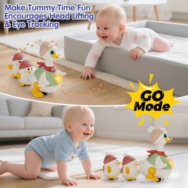 HOLA Baby Toys 6-12 Months Musical Dancing Duck Toy Set with Mama and Babys Tummy Time Toys, Crawling and Interaction Modes 1 Year Old Girl Boy Baby Easter Gifts Stocking Stuffers