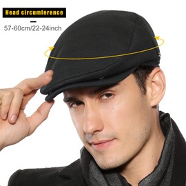 Genfien Mens Vintage Tweed Flat Cap Newsboy Cap Beret Hat Adjustable Autumn Winter Black