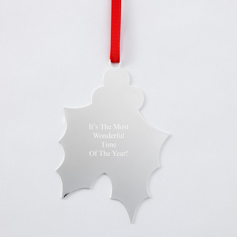 Things Remembered Engraved Silver Sparkling Holly Ornament (Free Customization)