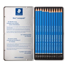 STAEDTLER 100 G12 S Mars Lumograph Graphite Pencils for Drawing & Sketching - Assorted Degrees, 8B-2H (Tin of 12)