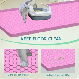 JSXZWOO Cat Litter Mat for Litter Box, Silicone Large Cat Litter Trapping Mat - 28x19 in, Waterproof & Non-Slip, Durable & Easy Clean, Pink