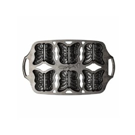 Lodge Dolly Parton Cast Iron Butterfly Cake Pan – Makes Six Mini Butterfly Cakes, Special Edition Bakeware, Durable, Naturally Seasoned, 14.18 x 8.5 x 1.37 In
