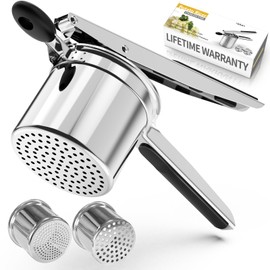 Potato Ricer,Ricer,Large 15oz Heavy Duty Stainless Steel Potato Masher with 2 Interchangeable Cup,Press and Mash Kitchen Tool for Mashed Potatoes,Creates Smooth Creamy Mashed Potato