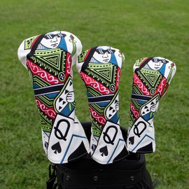 Cool Golf Driver Head Cover Headcover 460cc Golf Club Head Covers for Driver - Poker Queen Leather Driver Headcover fits for All Brand Golf Gifts for Men Women Golfer (Driver Cover)