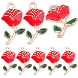 Aylifu 30pcs Enamel Rose Flower Charm Pendants Lovely Dangle Charms for Valentine's Day DIY Bracelet Necklace Earrings Jewelry Making, Red