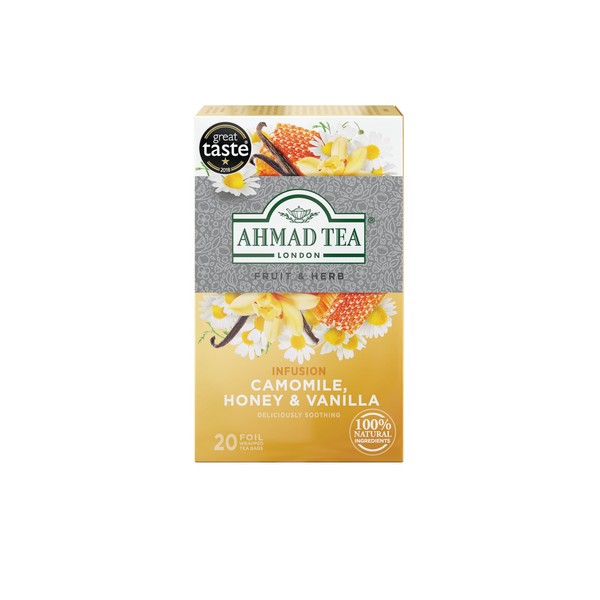 Ahmad Tea Herbal Tea, Camomile, Honey, & Vanilla Teabags, 20 ct (Pack of 6) - Decaffeinated & Sugar-Free