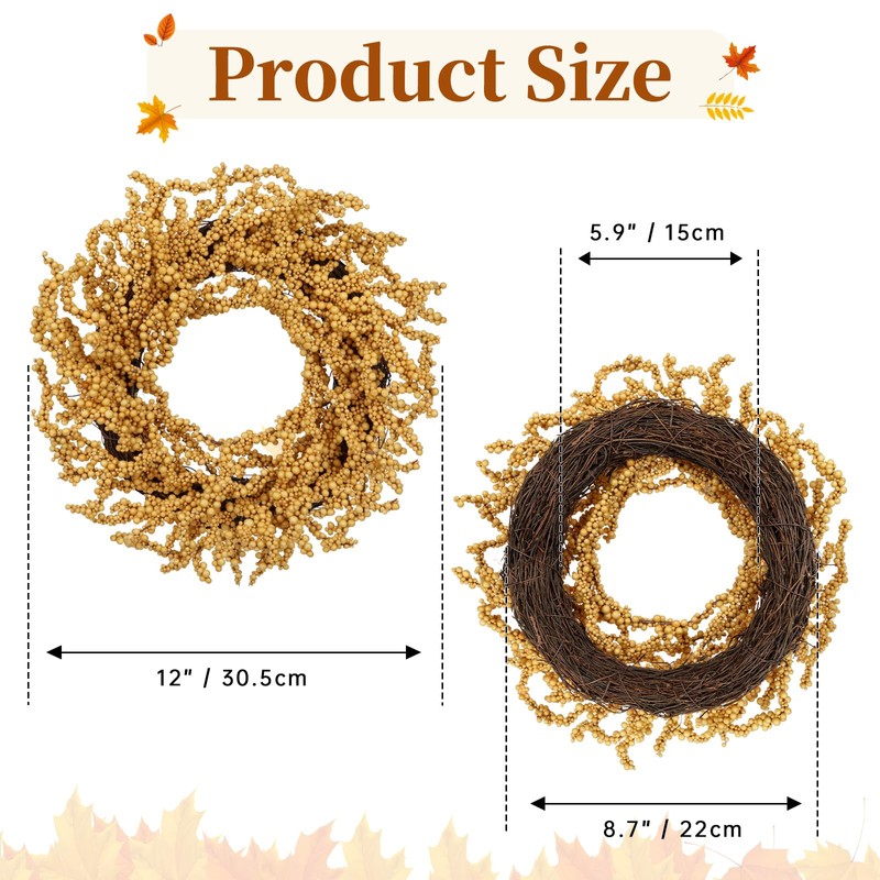 Briful 2 Pack Fall Berry Wreaths 12in Artificial Yellow Foam