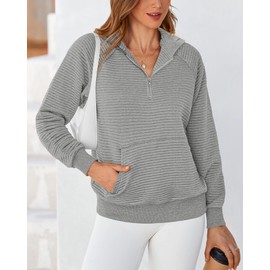 BTFBM Womens 2024 Fall Fashion Casual Hoodies Quarter Zip Sweatshirts Casual Long Sleeve V Neck Solid Pullover Tops(Solid Grey,Small)