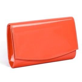 WALLYN'S Orange Patent Leather Clutch Purses For Women, Evening Bag Handbag Solid Color (Living Coral)