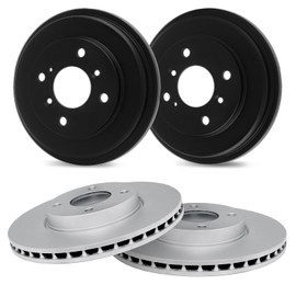 R1 Concepts Front and Rear Brake Rotors and Drum Set For 1988-1989 Honda Civic, CRX| Blank Brake Rotors| Brakes and Rotors