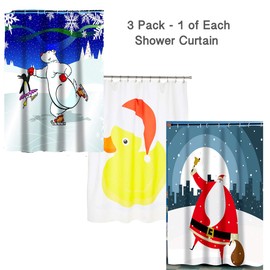 Carnation Home Fashions Christmas Shower Curtain 3 Pack - 1 Each Christmas Rubber Ducky, Polar Bear Ice Dancers, Santa Claus in The City - Set of 3 Fabric Xmas Shower Curtains Jolly Santa