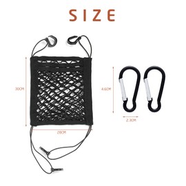 1 x 3-layer car seat storage net, with 2 x black carabiners, car back seat, black elastic mesh bag, storage bag, dog insulation net, child protection fence, 30 x 28 cm.