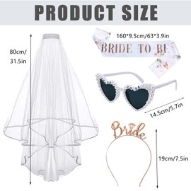 Amycute 4 Pcs Hen Party Accessories - Bride to Be Sash, Bride Veil, Bride Headband Tiara, Bride to Be Sunglasses, Hen Do Accessories for Bachelorette Wedding Hen Do Bridal Shower Party Decorations