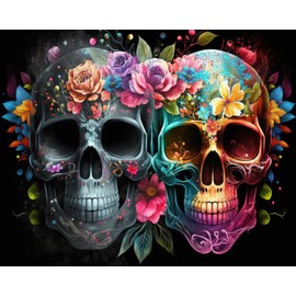 Paint by Numbers for Adults Skull Face with Colorful Sugar Skulls and Flowers Paint by Numbers for Adults Beginners, Acrylic Simple Paint by Number Canvas Decoration (16x20 in)