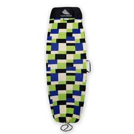 Tidal Wake TAG-IT Snub Nose Surf & Wake Board Sock Cover with Built-in CARRYING HANDLE & NAME TAG 58", Tag Your Bag - Personalize with Your Name! (Blue & Green Colorblox Design)