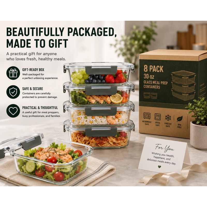 Glass Meal Prep Containers with Lids, Glass Food Storage Containers,