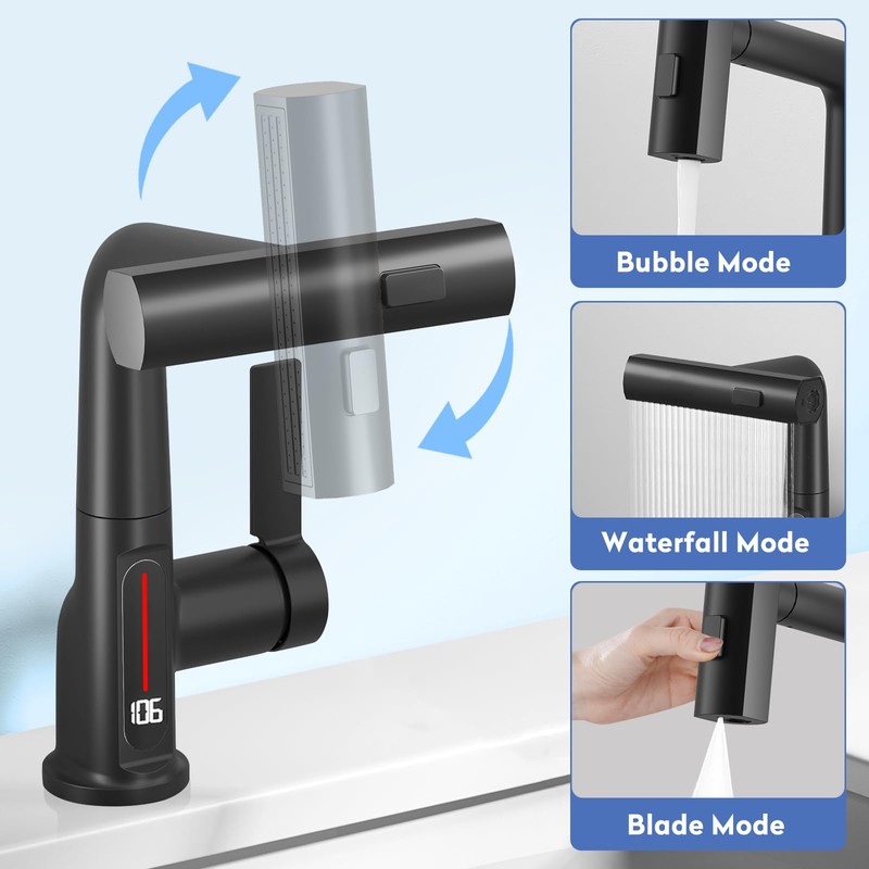 SINGSUO Bathroom Sink Faucet 1 Hole with Temperature Display, Single