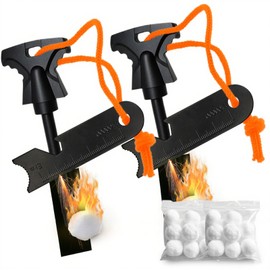 2PCS Magnesium Fire Starter with Striker, High Temp Magnesium Rod, Ferro Rod Fire Starter Survival Tool with 20Pack Waterproof Tinder and Steel Fire Striker for Camping, Hiking and Emergency (Orange)
