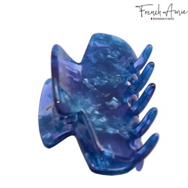 French Amie Chic Small 2" Blue Celluloid Handmade No Slip Grip Jaw Hair Claw Durable Styling Women Hair Accessories Strong Hold Girls Hair Claw Clips, Made in France