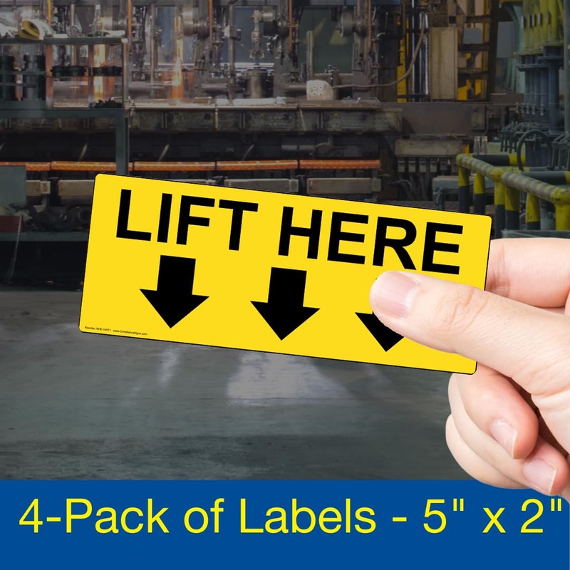 ComplianceSigns.com Lift Here (With Down Arrows) Label Decal, 5x2 in.