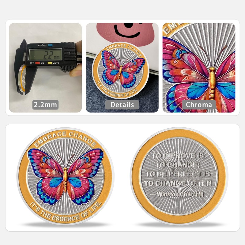 Pink Blue Butterfly Sobriety Coin | Enamel Coated AA Chip