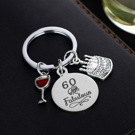 MADHAHEFU Birthday Gifts Live Laugh Love Birthday Keychains for Women Girls Inspirational Gifts for Friends Female (60th Birthday)