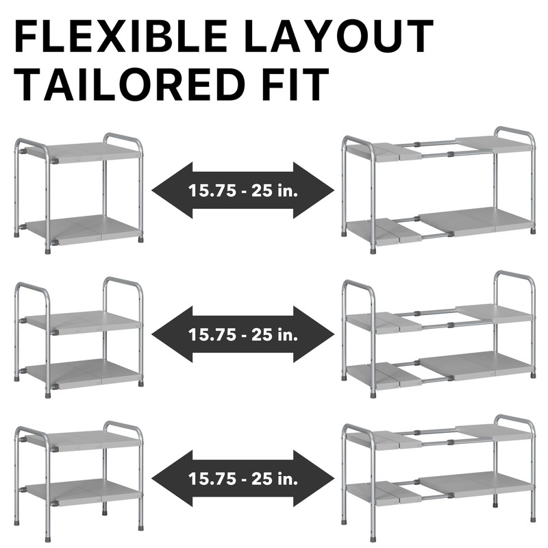 Simple Houseware Under Sink 2-Tier Heavy Duty Expandable Rack Organizer,
