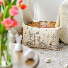 AVOIN colorlife Easter Spring Bunny Flowers Throw Pillow Cover, 12 x 20 Inch Cushion Case Decoration for Sofa Couch