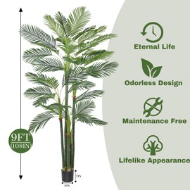 Artificial Palm Tree 9FT(108in) Tall Faux Tree with Large Trunks and 35 Realistic Leaves, Fake Tropical Floor Potted Artificial Plants for Home Office Living Room Indoor Outdoor Decor (9feet,1Pack)