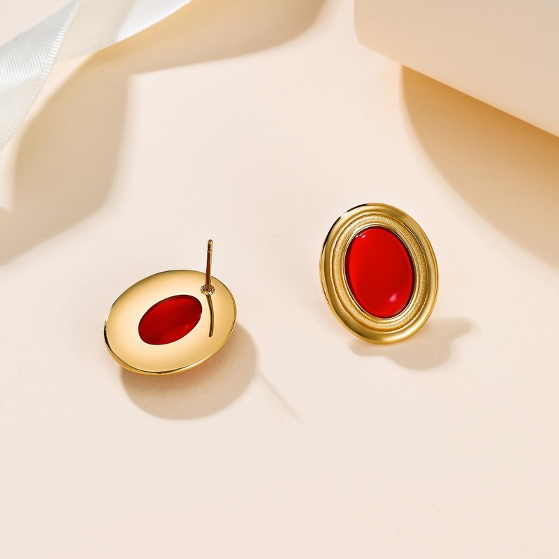 Catuni Vintage Chunky Earrings for Women Red and Gold Statement