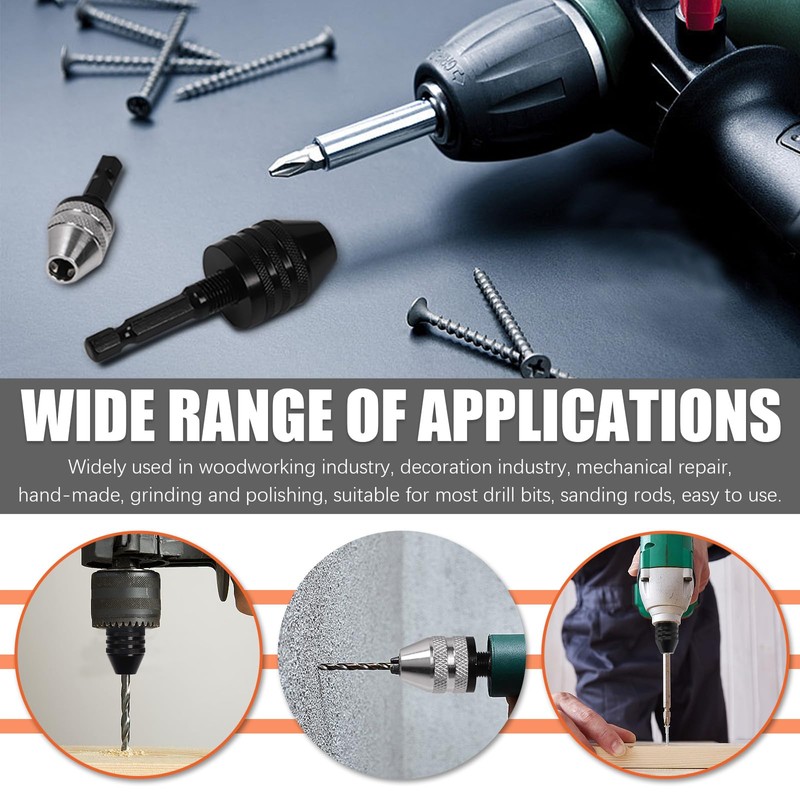 Tanstic 2Pcs Drill Chuck Adapter, 1/4 Inch Hex Shank Keyless