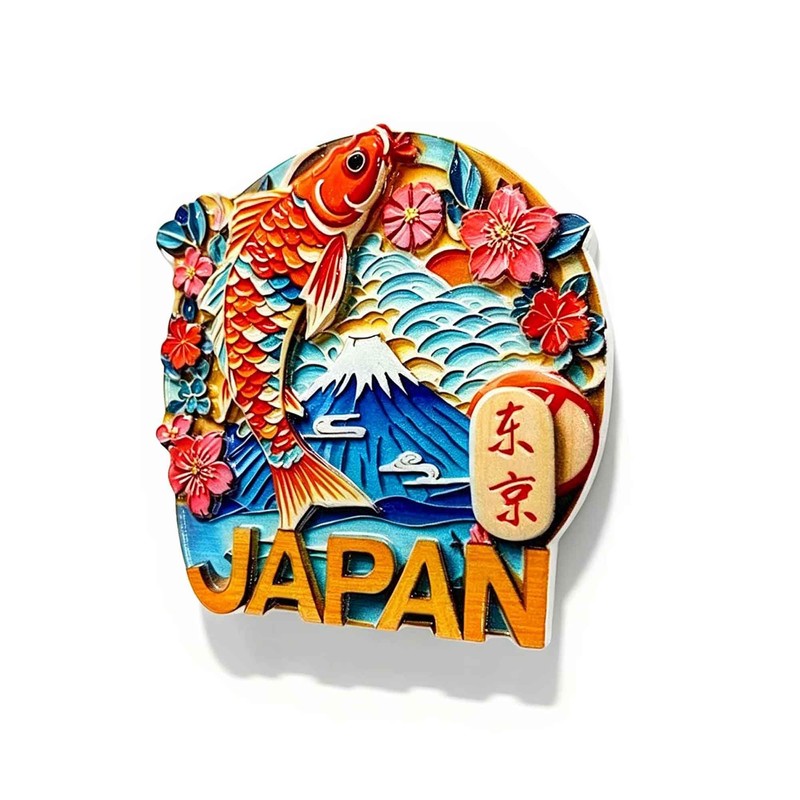 3D Resin Fridge Magnet Japan Tokyo Fuji Mountain Koi Sakura