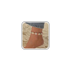 Inateannal Boho Shell Anklet Bracelets Colourful Pearl Chain Anklet Shell Anklet Ocean Cowry Shell Anklet Rope Shell Anklet Summer Anklet Foot Jewellery for Women, Zinc