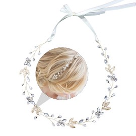 Baluue 1pc Bridal Headdress Elegant Leaf Design and Rhinestones Lightweight Garland Headwear for Weddings Hair Decoration for Brides and Bridesmaids