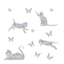Tiz Tlloz 猫 バタフライ 衝突防止 ウィンドウクリング - ガラスアラートプリズムデカール - 鳥の衝突防止 - ガラスドア装飾 25枚 JD010MAODIE