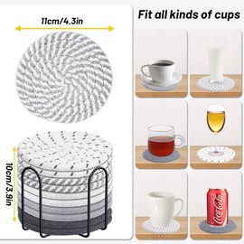 10 Pieces Coasters for Drink Absorbent, Billbotk 5 Colors Drink Coasters with Holder, Woven Coasters Set for Coffee Table, Wooden Table Decor, Home Decor, 4.3 Inches