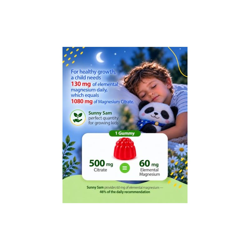 SUNNY SAM- “Gomitas de Magnesio Sin Azúcar para Niños y